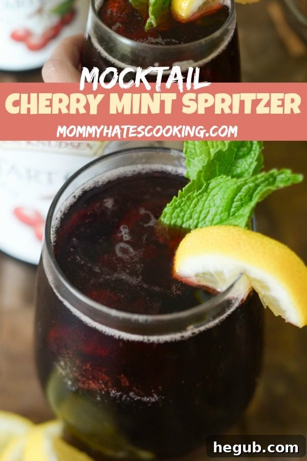 Ruby Mint Refresher 9 Full glass of Cherry Mint Spritzer with garnish