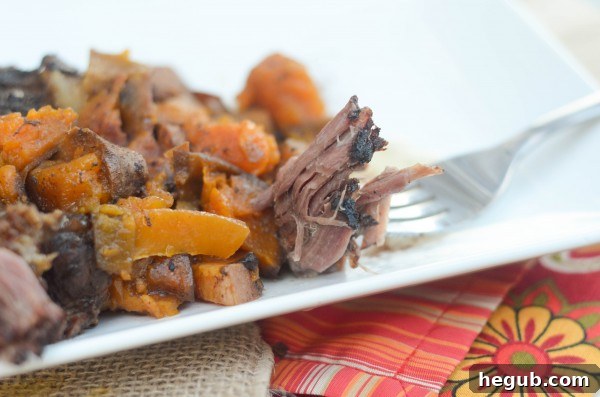 Hearty Slow Cooker Maple Sweet Potato Roast - a perfect warm meal for cooler weather