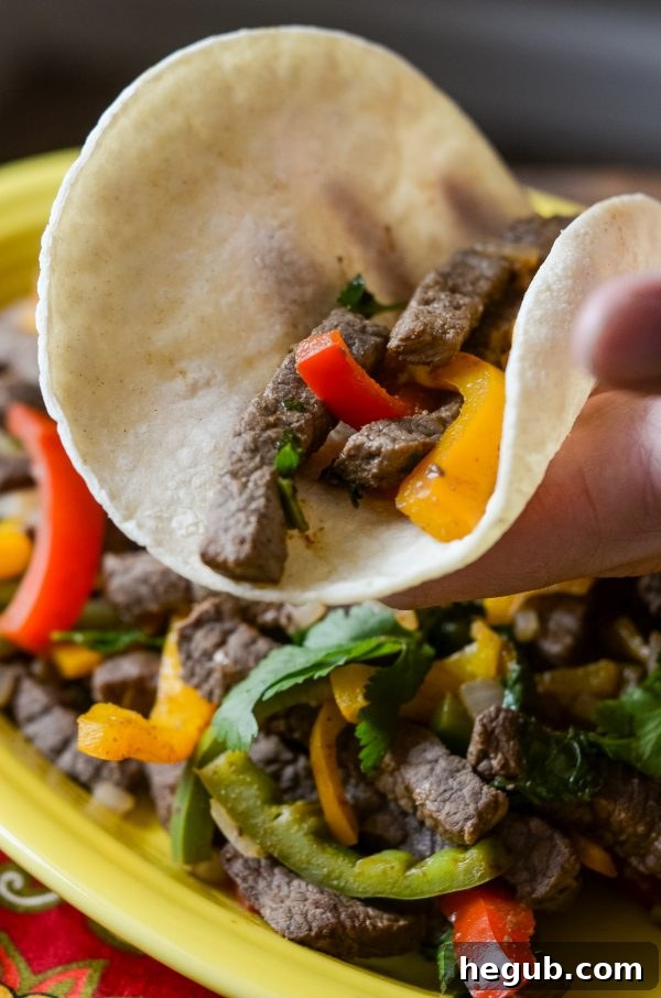 Plated Skillet Beef Fajitas ready to serve