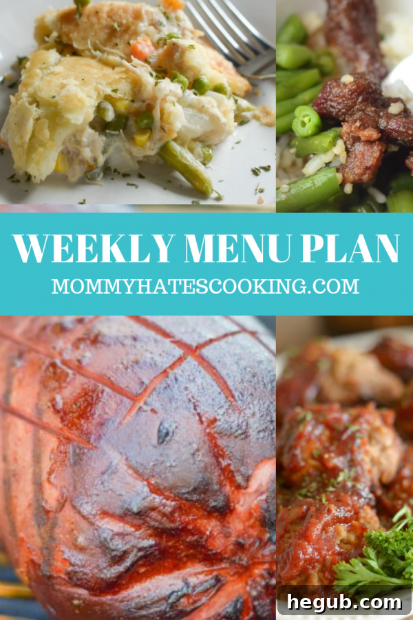 Weekly Menu Plan for a family, featuring diverse and easy recipes for dinners and meal prep.