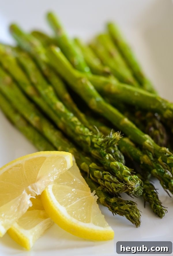Monthly Menu: March Edition 2 Freshly cooked air fryer asparagus, a delicious and healthy side dish for any March meal plan.