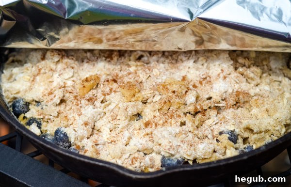 Fresh ingredients laid out for Campfire Blueberry Crisp preparation