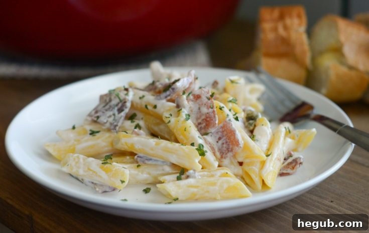 Creamy Penne Chicken Alfredo with Smoked Bacon