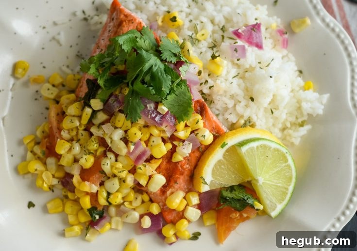 Grilled Salmon with Roasted Corn Salsa, a fresh and healthy gluten-free meal.
