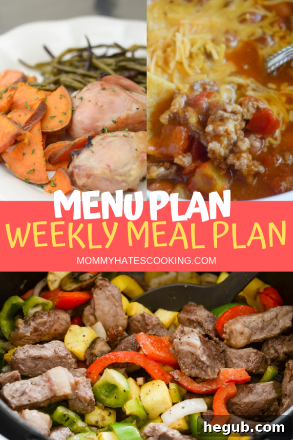 A beautifully designed printable weekly menu plan template to help organize meals.