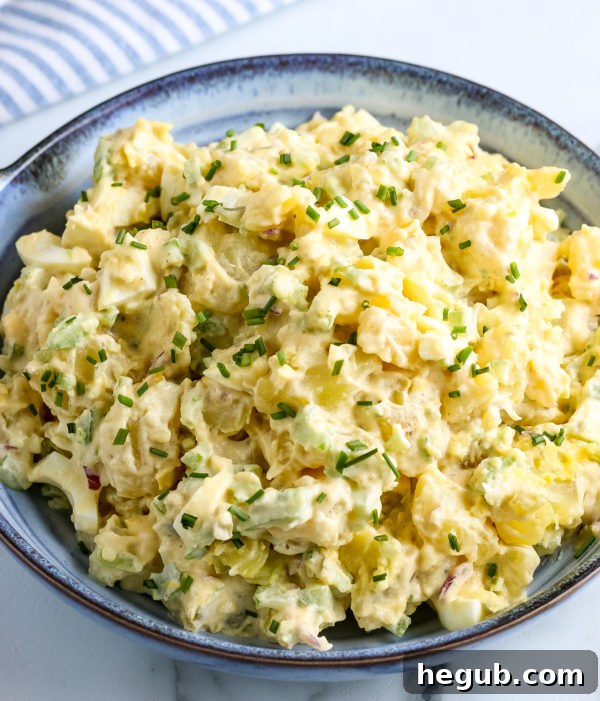 This picture shows a complete recipe for gluten free potato salad.