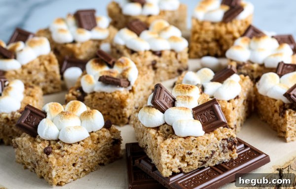S'mores Rice Krispie Treats with a perfectly toasted marshmallow layer