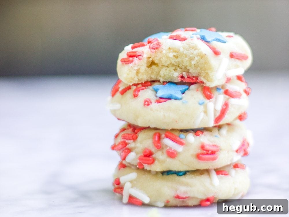 Patriotic Mini Meltaway Butter Cookies with festive sprinkles