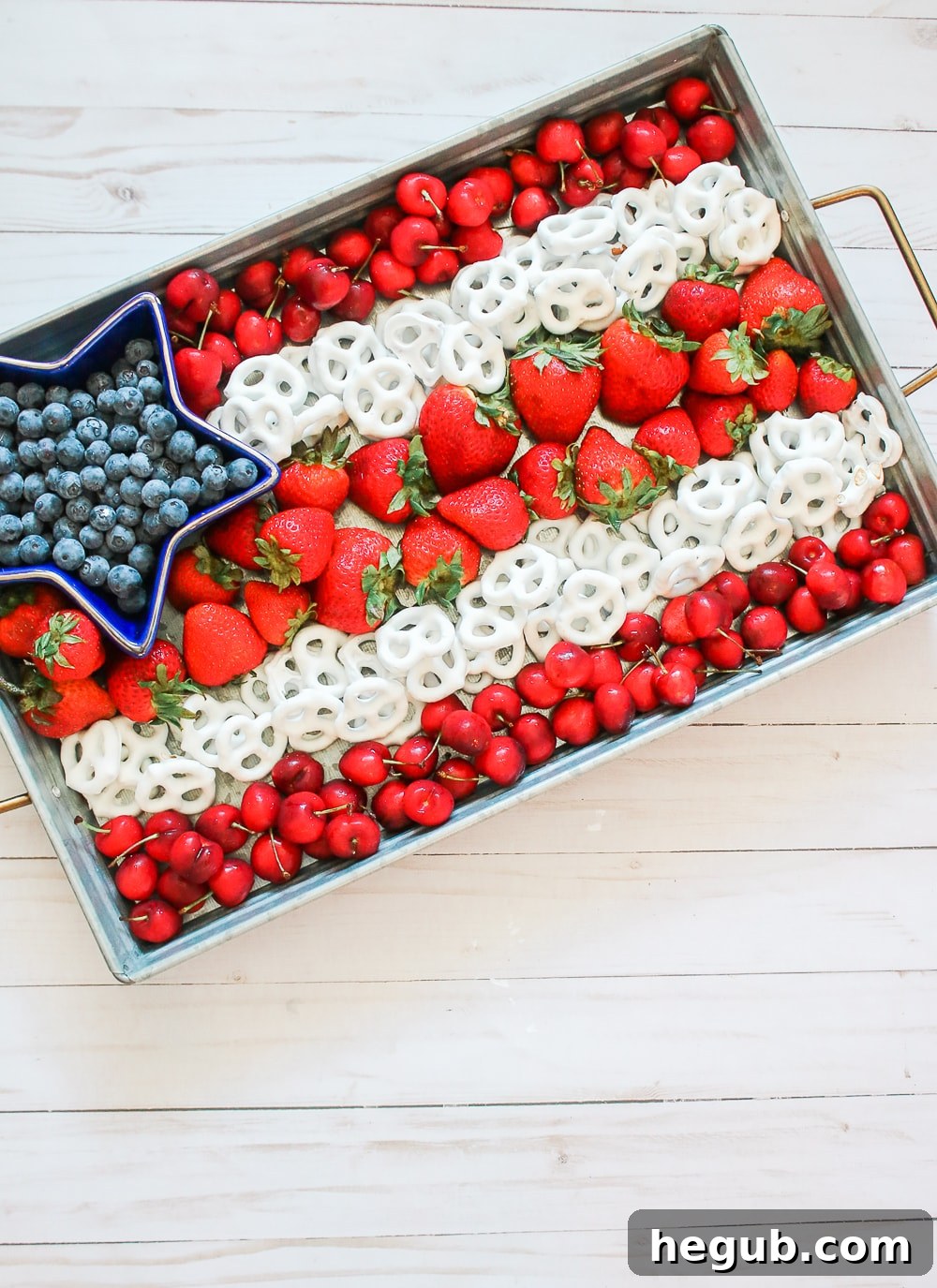 American Flag Snack Tray composed of fresh fruit and cheese