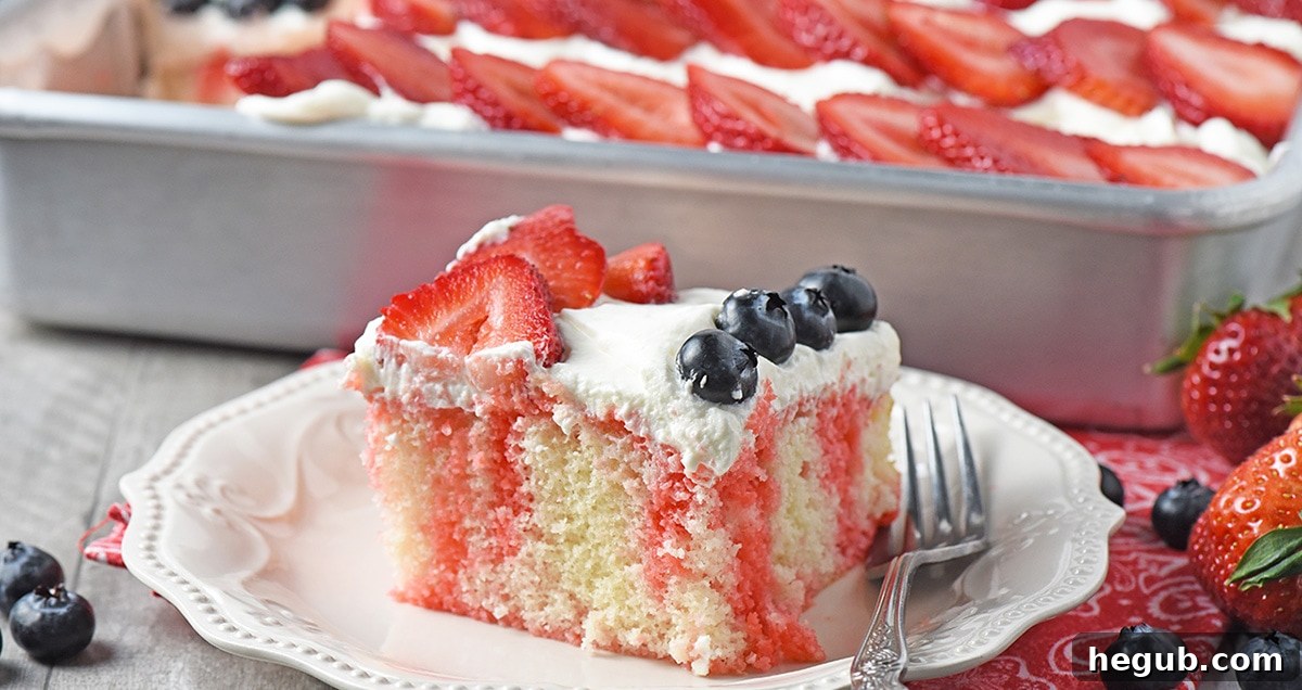 Strawberry Jello Cake Flag Cake designed as an American flag