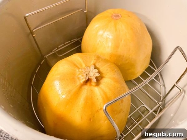 spaghetti squash cut in half and ready for Ninja Foodi