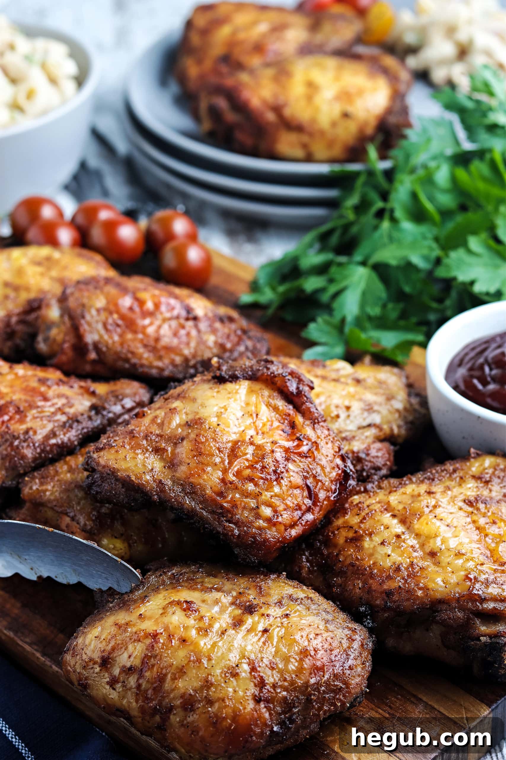 Ultimate Bone-In Pellet Smoked Thighs 9 Smoked Chicken Thighs on a pellet grill with crispy skin and juicy meat.