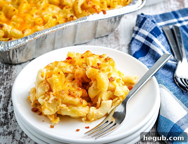 finished smoked mac and cheese on a pellet grill
