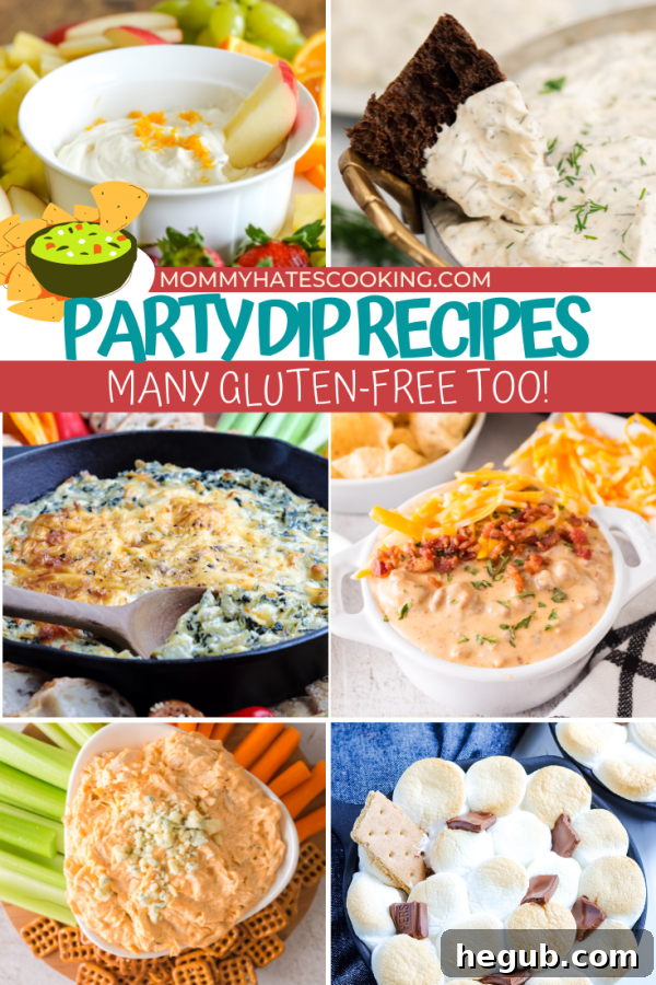 assortment of party dip recipes on a festive platter