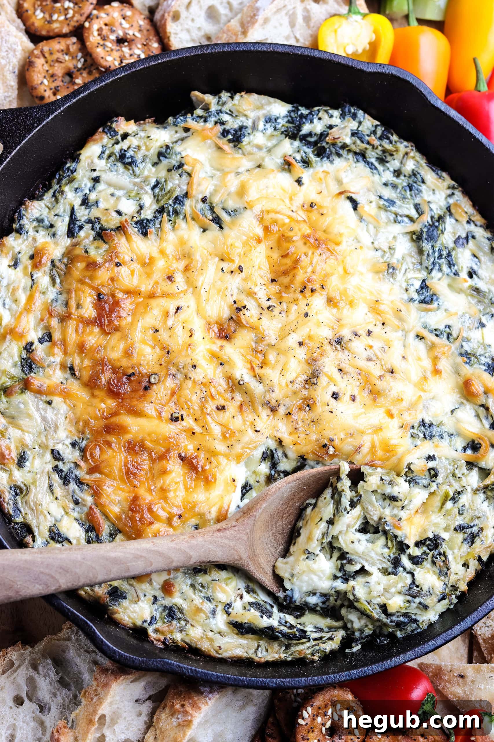 Oh so good smoked spinach artichoke dip.