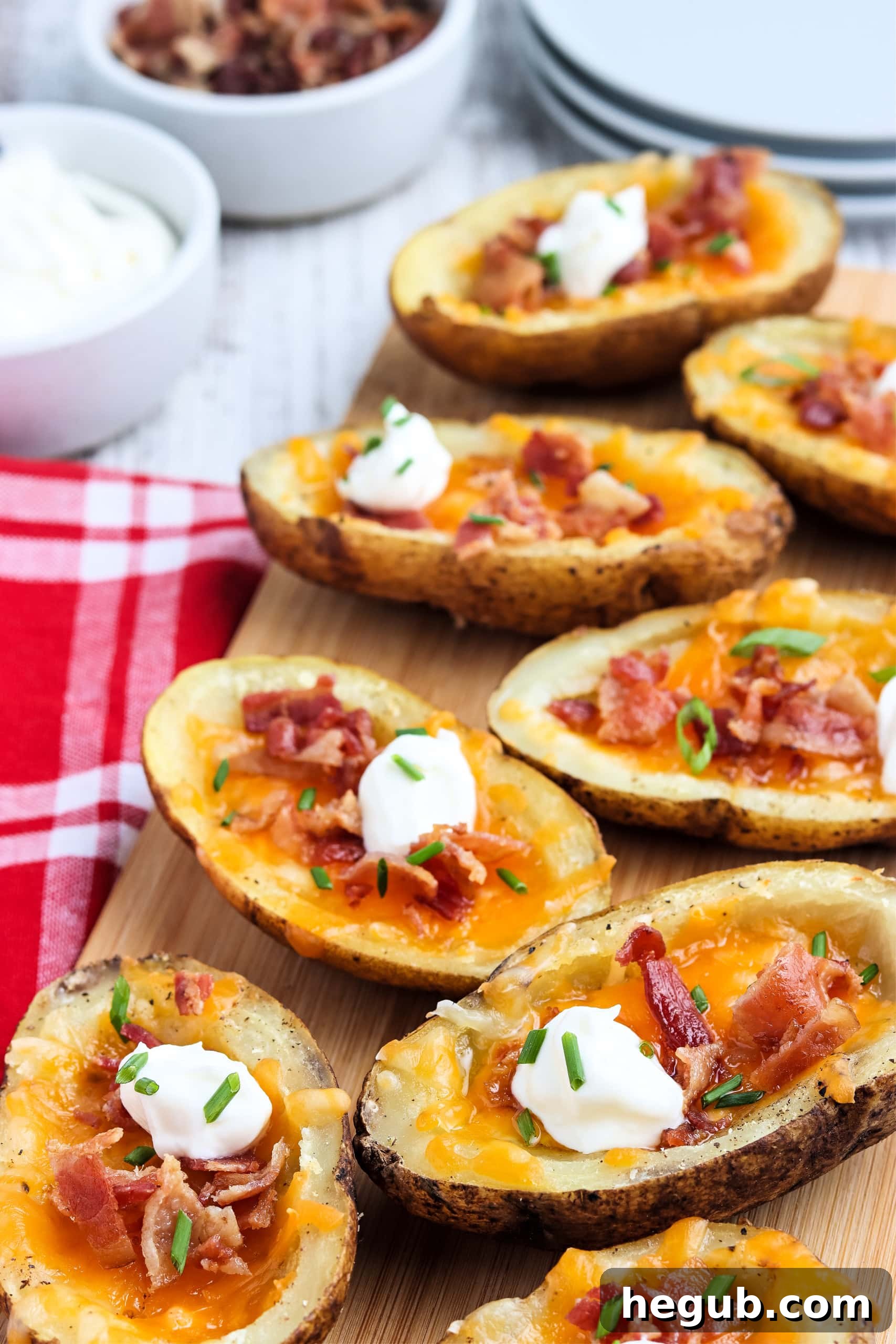 Pellet grill smoked potato skins, a perfect side dish.