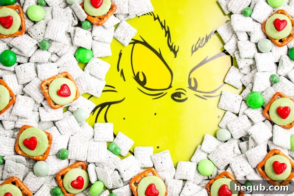 grinch snack mix with red hearts