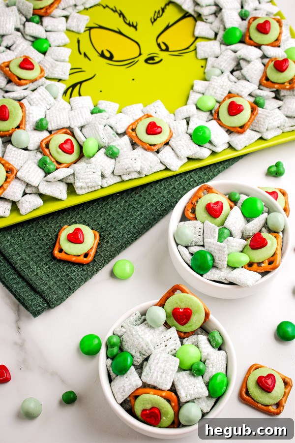 grinch snack mix in a bowl