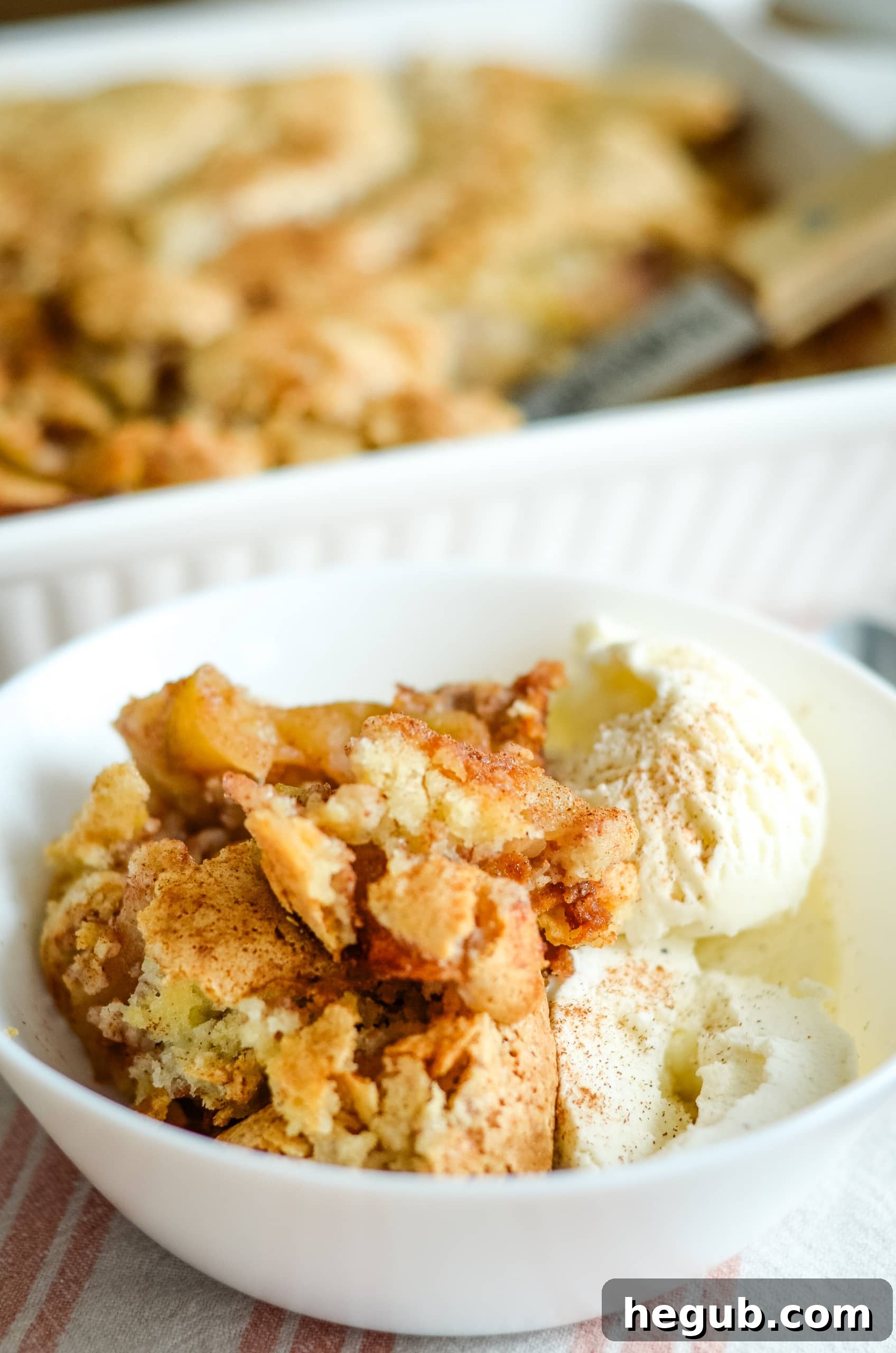 Gluten-Free Apple Cobbler with a scoop of ice cream.
