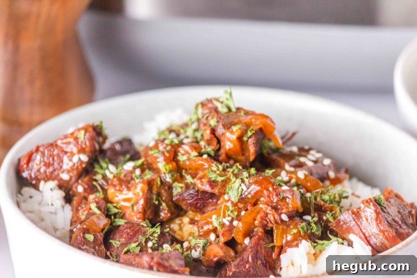 Beef teriyaki served with rice and green onions