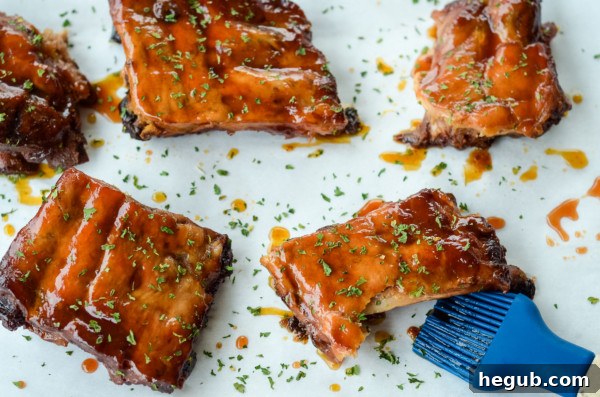 This image shows completed apple bbq ribs cooked in the slow cooker.