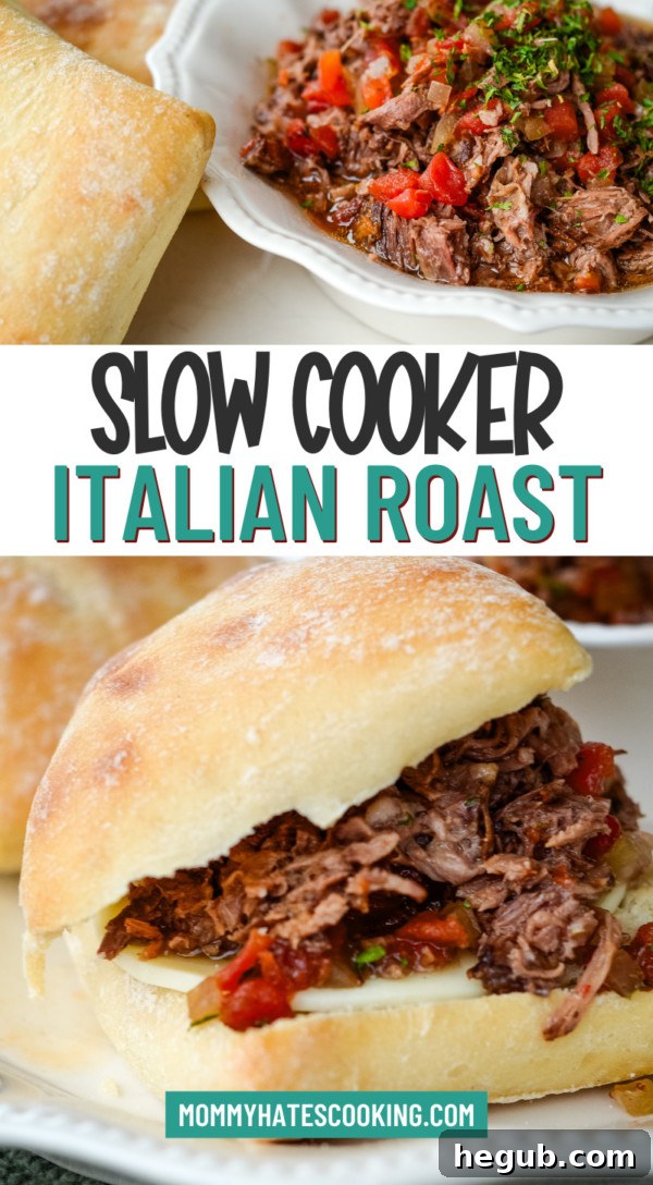 Effortless Slow Cooker Italian Roast 8 Make dinner effortless with this Slow Cooker Italian Roast Recipe! This crockpot Italian pot roast is packed with bold flavors, featuring tender beef slow-cooked in a rich blend of herbs, tomatoes, and seasonings. Whether you’re looking for the best slow cooker Italian roast or a hearty slow cooker beef recipe, this dish is sure to satisfy.
