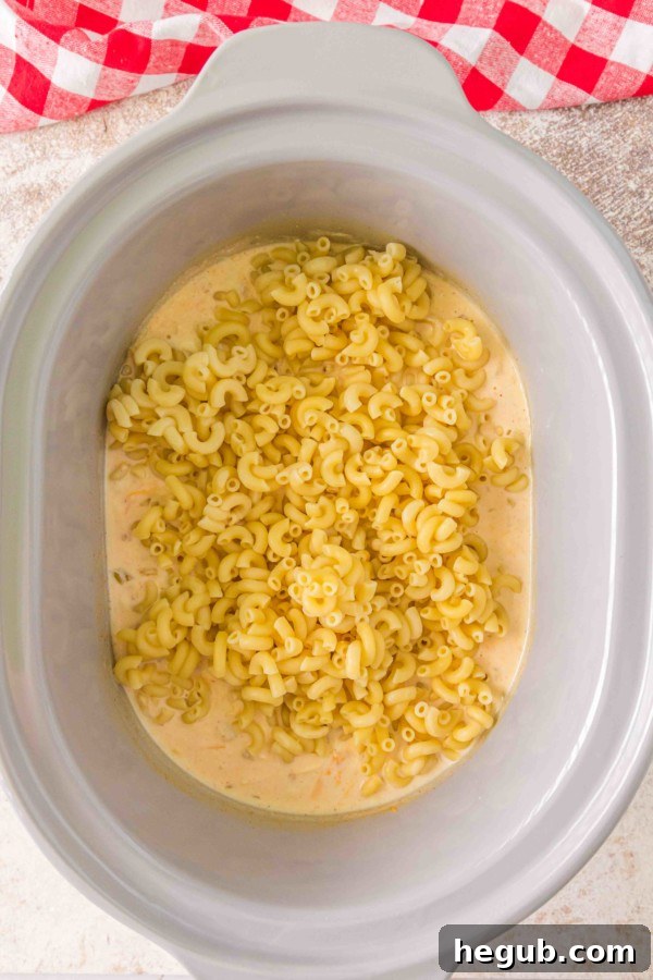 slow cooker mac and cheese with green chiles process