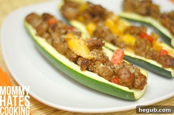 Parmesan Pork Stuffed Zucchini 2 zucchini boats